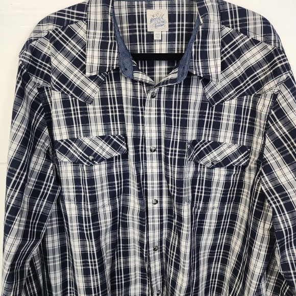 Moonshine Spirit Mens 2XL Brad Paisley COWBOY WESTERN PEARL SNAP PLAID SHIRT Blu - Picture 2 of 7
